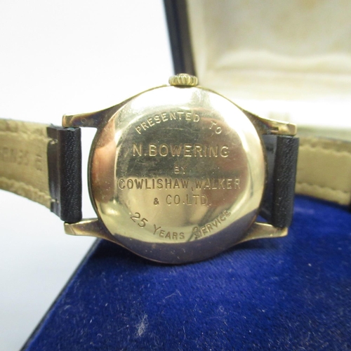 613 - Tissot gold cased hand wound wristwatch, signed silvered dial with applied Arabic numerals and centr... 