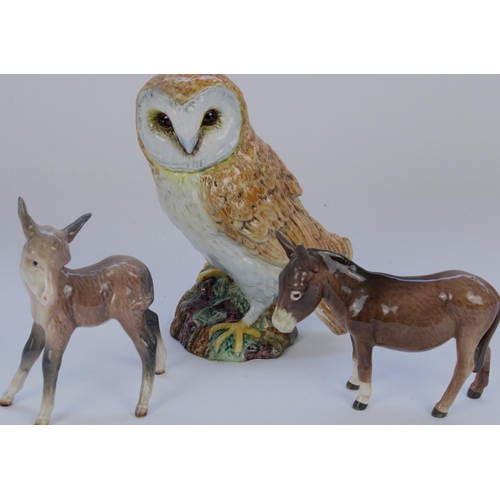 1343 - Beswick standing Donkey model 950, another Beswick Donkey and a Beswick Barn owl model 1046 (3)