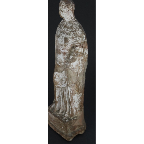 1350 - Greco-Roman hollow cast terracotta figure of a woman wearing a Stola, possibly of antiquity, the fig... 