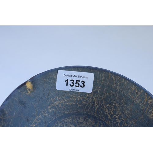 1353 - Studio Pottery bowl with a crackled gilt wash over brown ground and triple crimped edge, W15cm