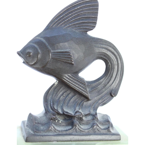 1355 - Pair of c1920s continental Art Deco book ends or clock garniture ends in the form of bronze fish on ... 