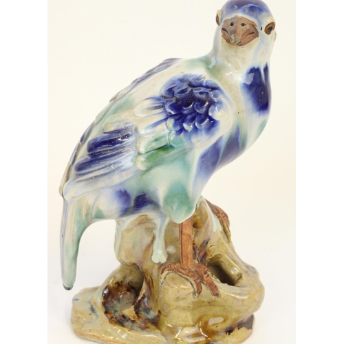 1358 - Chinese pottery/terracotta figure of an exotic bird, decorated in a Sancai type drip glaze, H23cm