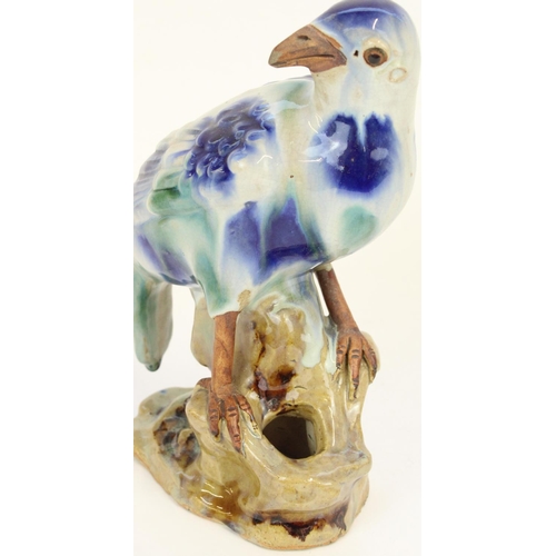 1358 - Chinese pottery/terracotta figure of an exotic bird, decorated in a Sancai type drip glaze, H23cm