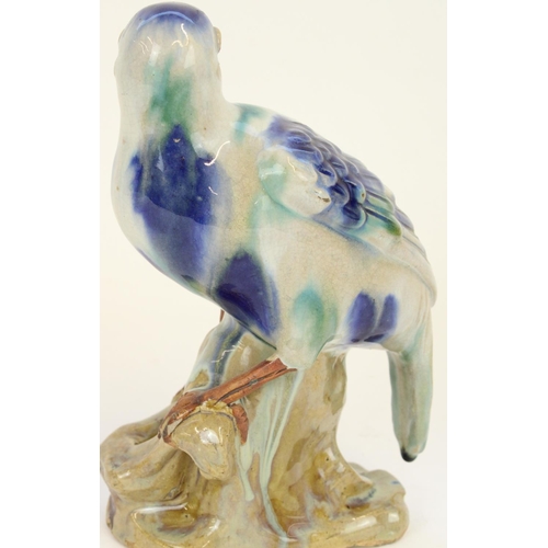 1358 - Chinese pottery/terracotta figure of an exotic bird, decorated in a Sancai type drip glaze, H23cm