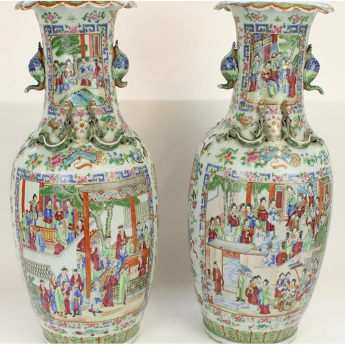 1362 - Pair of large C19th Chinese Canton Famille Rose porcelain vases, profusely decorated in polychrome e... 