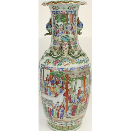 1362 - Pair of large C19th Chinese Canton Famille Rose porcelain vases, profusely decorated in polychrome e... 