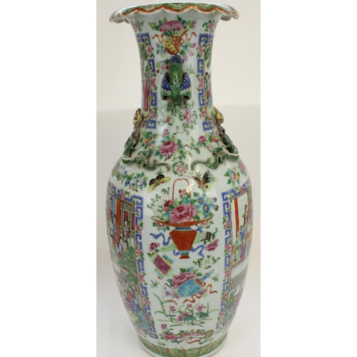 1362 - Pair of large C19th Chinese Canton Famille Rose porcelain vases, profusely decorated in polychrome e... 