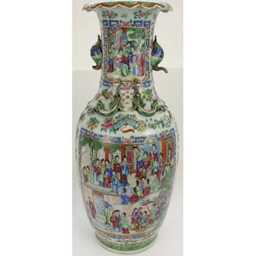 1362 - Pair of large C19th Chinese Canton Famille Rose porcelain vases, profusely decorated in polychrome e... 