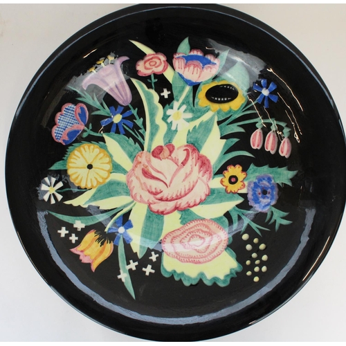 1364 - 1930s Lenci Art Deco pedestal fruit bowl decorated with abstract polychrome flower bouquet on a glos... 