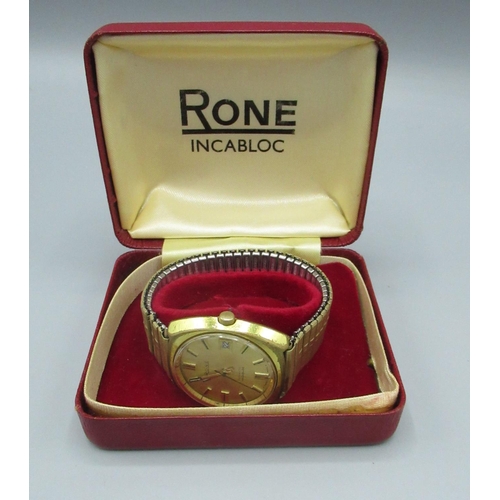 1417 - 1970s Rone automatic wristwatch with date, signed gold dial with applied hour indices, rolled gold p... 