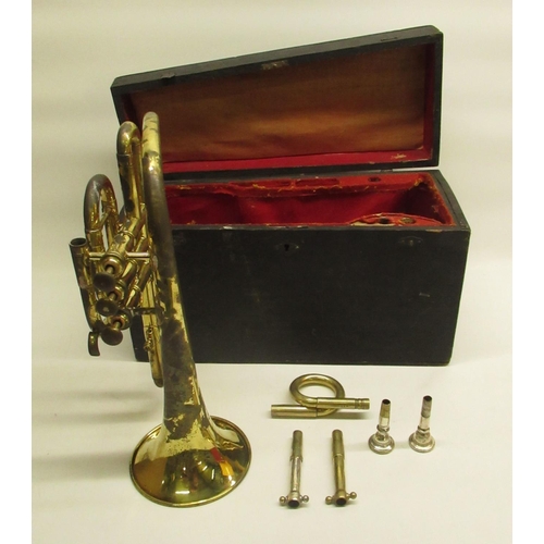 1421 - C19th French cornet stamped 'Leroy Paris', mouthpiece stamped 'C. Higham Maker' & an unmarked mouthp... 