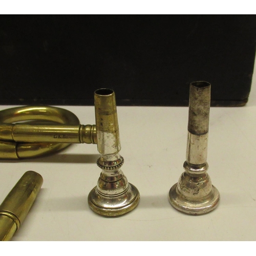 1421 - C19th French cornet stamped 'Leroy Paris', mouthpiece stamped 'C. Higham Maker' & an unmarked mouthp... 