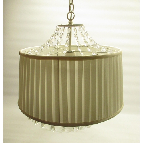 444 - Pair of ceiling light fittings with shades and faux glass drops