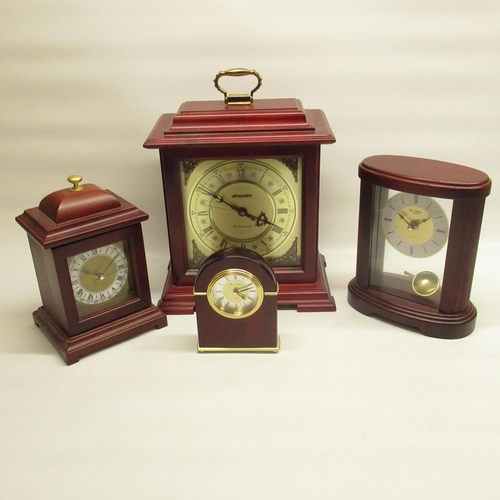 663 - Staiger, late c20th Georgian style quartz Westminster chiming mantle clock, H 34cm & 3 other quartz ... 