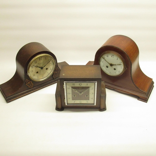 664 - Bravingtons Ltd Kings Cross & Ludgate Hill London, 1930s oak cased striking mantle clock, with signe... 