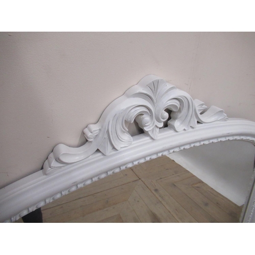 6 - Victorian style overmantle mirror, arched plate in white frame with pierced cresting, W130cm H93cm