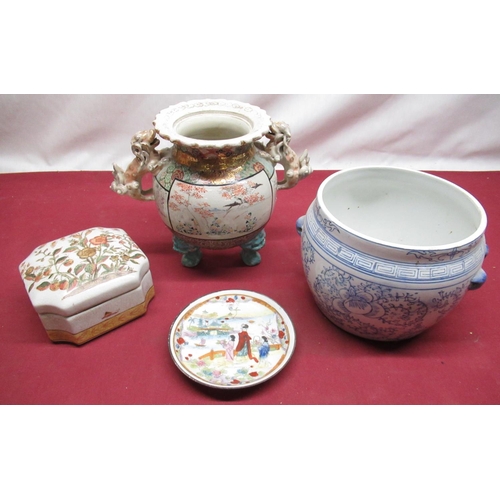 13 - Japanese Satsuma Pottery vase decorated with exotic birds and landscapes, H20cm, Chinese rectangular... 