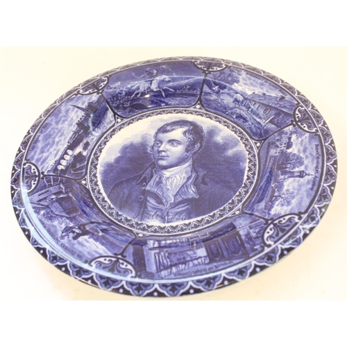 31 - S.H & S Opaque China Robert Burns Commemorative plate, blue and white printed with a portrait of the... 