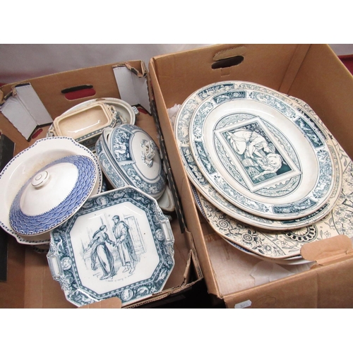 56 - Selection of late C19th blue and white pottery including Wedgwood Aesthetic style tureens, comport, ... 