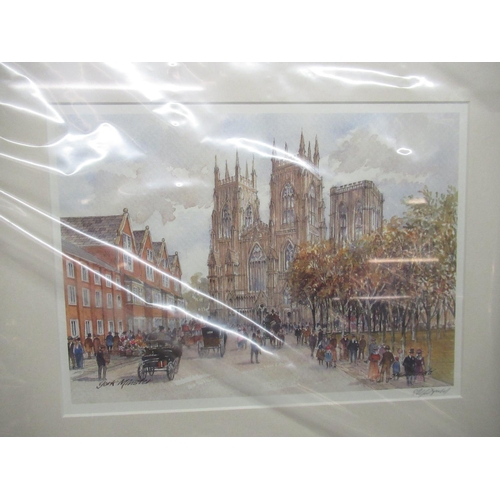 73 - J. Macdonald (Contemporary) York Minster, Yarm High Street, Whitby, and Fountains Abbey, colour prin... 