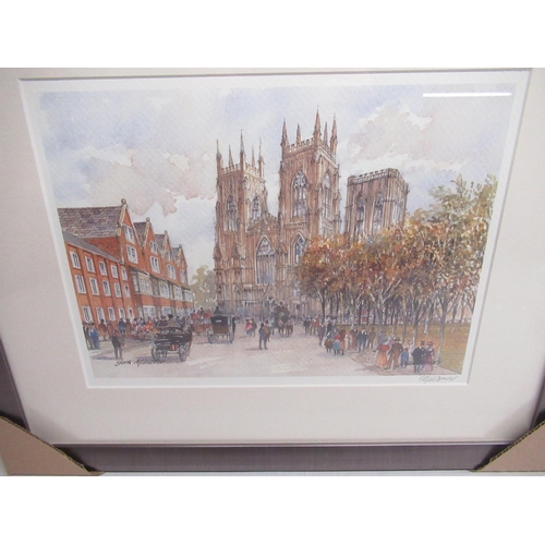 73 - J. Macdonald (Contemporary) York Minster, Yarm High Street, Whitby, and Fountains Abbey, colour prin... 