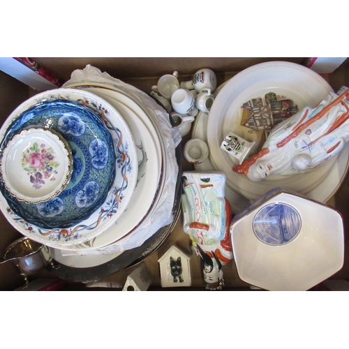 85 - Collection of meat plates, decanters, Wedgwood ware etc (3 boxes)