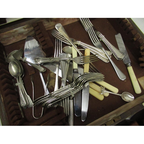 89 - 1930's oak canteen containing EPNS cutlery, early C20th oak canteen box with brass escutcheon and ca... 