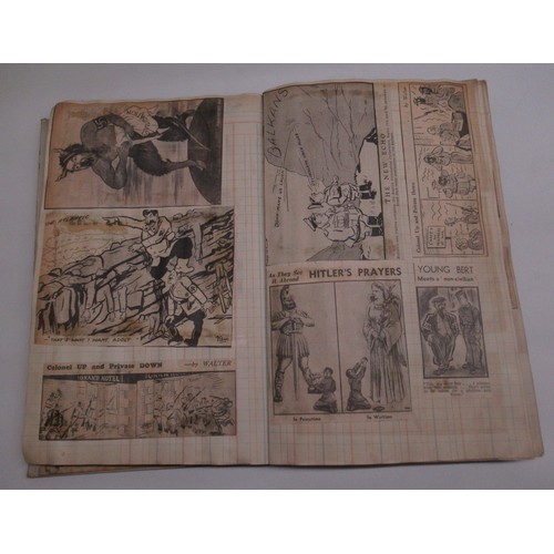 224 - Scrap album filled with WW2 period newspaper satirical comic sketches by artists including Birks, Hu... 