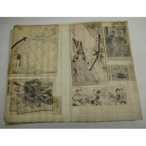 224 - Scrap album filled with WW2 period newspaper satirical comic sketches by artists including Birks, Hu... 