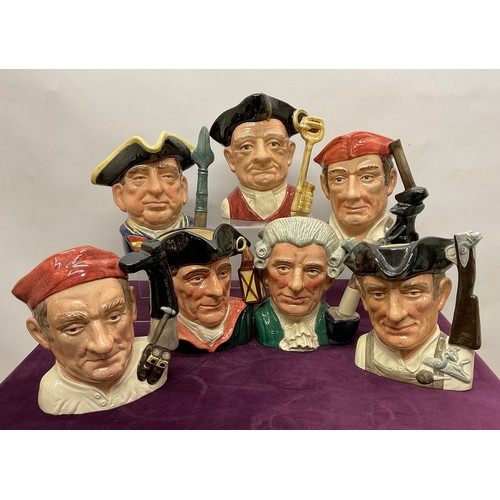 375 - Royal Doulton 'Character jugs from Williamsburg' including 'Guardsman' D6568, 'Gaoler' D6570, 'Black... 