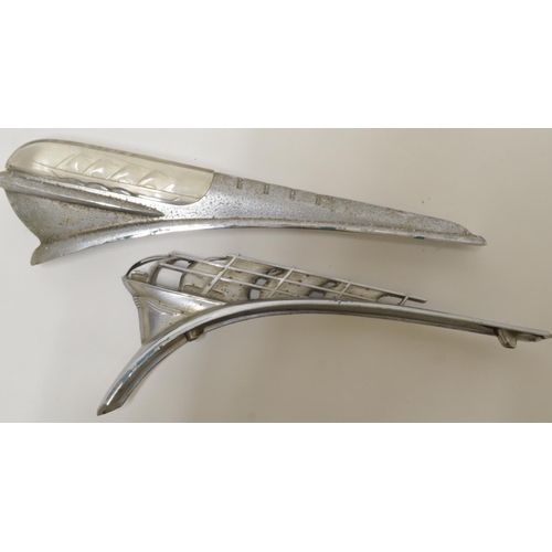 767 - Four vintage c.1940's/50's American chrome hood/fender ornaments: Three Plymouth (two with moulded s... 