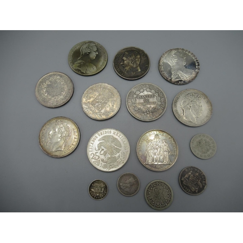 252 - Collection of European silver coins, mostly French and Belgian, including 1842 5 Franc silver coin, ... 