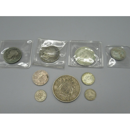 254 - Collection of post 1920 British silver coinage including George V 1935 florin, George VI 1937 crown,... 