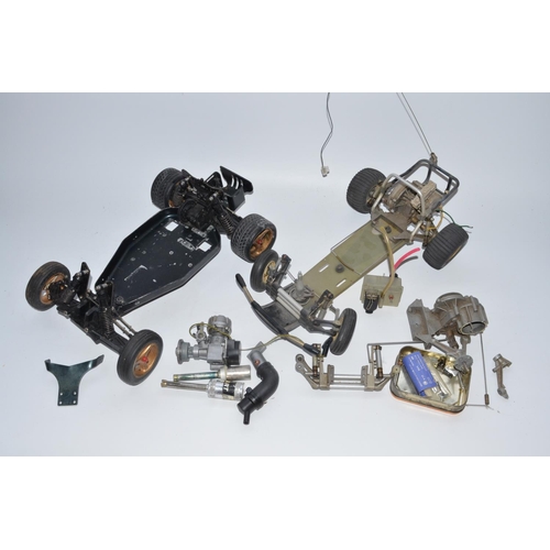 766 - Collection of used radio controlled cars and a hovercraft, no transmitters. Includes a vintage Tamiy... 