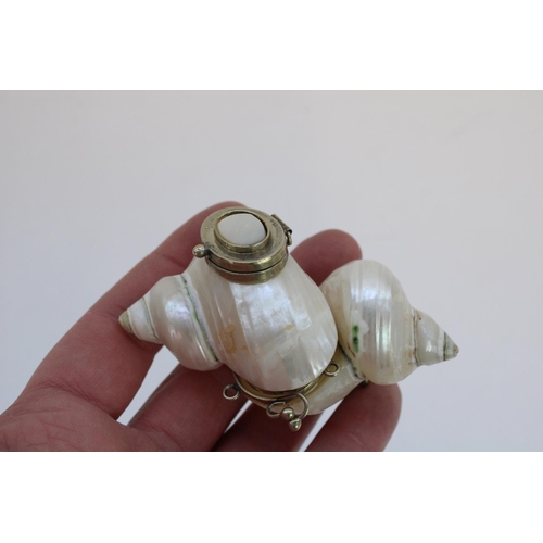 1321 - Early C20th mother of pearl and white metal shell case or necessaire, L9cm