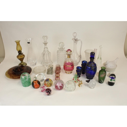 1335 - Large selection of glassware incl. C19th decanters, Derbyshire pressed glass vase, Caithness paperwe... 