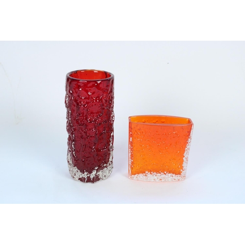 1338 - 1960s Geoffrey Baxter design Whitefriars Bark textured glass vase in Ruby colourway, and a Whitefria... 