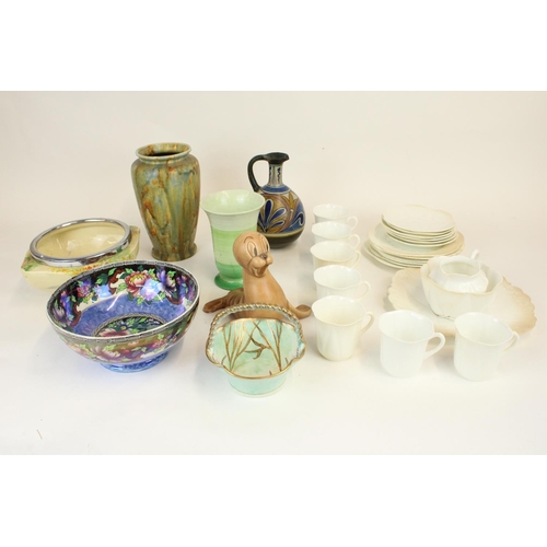 1339 - Collection of 1930s to 1950s Art Deco ceramics incl. Crown Ducal drip glaze vase, Shelley banded vas... 