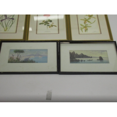 1442 - 2 c20th watercolours one depicting a fisherman of a cove the other a seaside town & 7 framed prints ... 