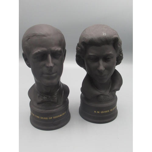 1447 - Pair of Wedgwood Royal Silver Wedding, 1947-1972 busts of HRH The Duke of Edinburgh KG in black basa... 