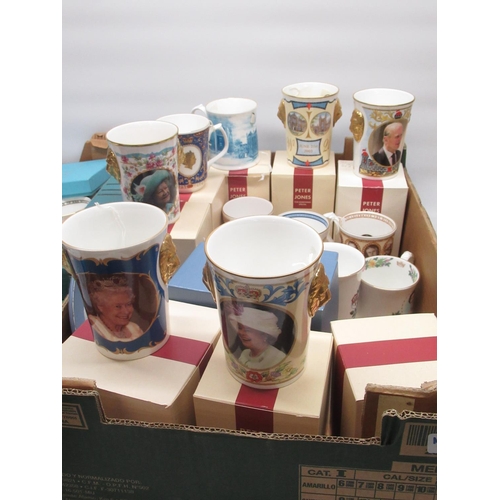 1454 - Collection of mixed Royal commemorative mugs and beakers, inc. some from the retailer Peter Jones in... 