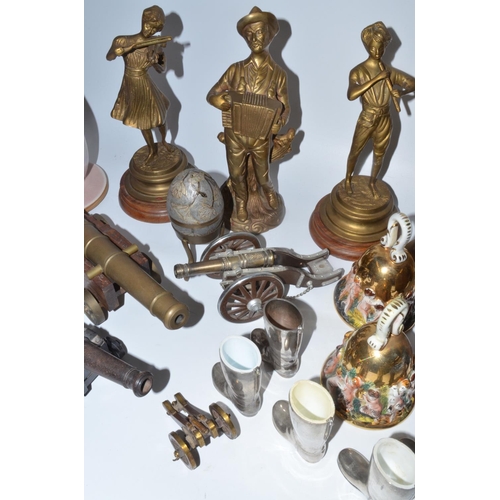 776 - Collection of brassware, canon models, bells, morter and pestle etc