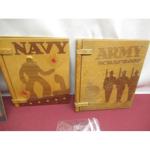 799 - Framed music cover for G.I.Jive by Johnny Mercer, wood Army and a wood Navy cover for scrap book, C-... 