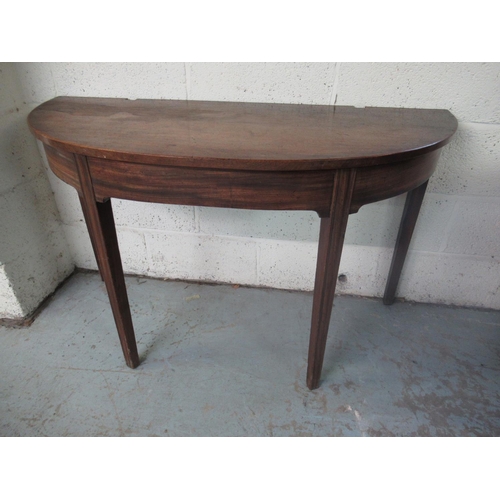 269 - Geo.111 mahogany demi-lune side table, on moulded tapering supports, W122cm D52cm H72cm