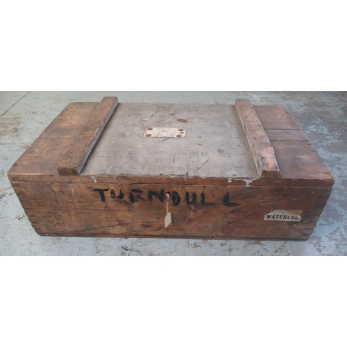 270 - C20th pine travel trunk, with metal carry handles, Wanted on Voyage and Southern Railway labels, W77... 