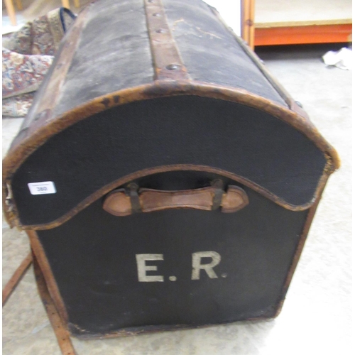 360 - C20th leather travelling trunk, painted 'E.R.', with lift out tray, W84cm D58cm H64.5cm