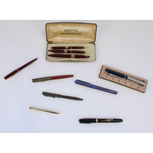 1282 - Australian Sheaffer Snorkel burgundy pen with original box, hallmarked silver propelling pencil, oth... 