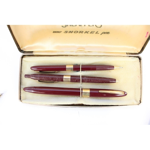 1282 - Australian Sheaffer Snorkel burgundy pen with original box, hallmarked silver propelling pencil, oth... 