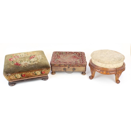 1297 - Three late C19th/early C20th upholstered footstools, 34cm x 32cm max (3)