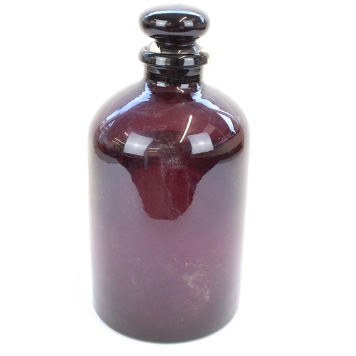 1302 - C19th Apothecary Chemists purple glass bottle with painted label for 'Sp.Anisi'Cord', H35cm